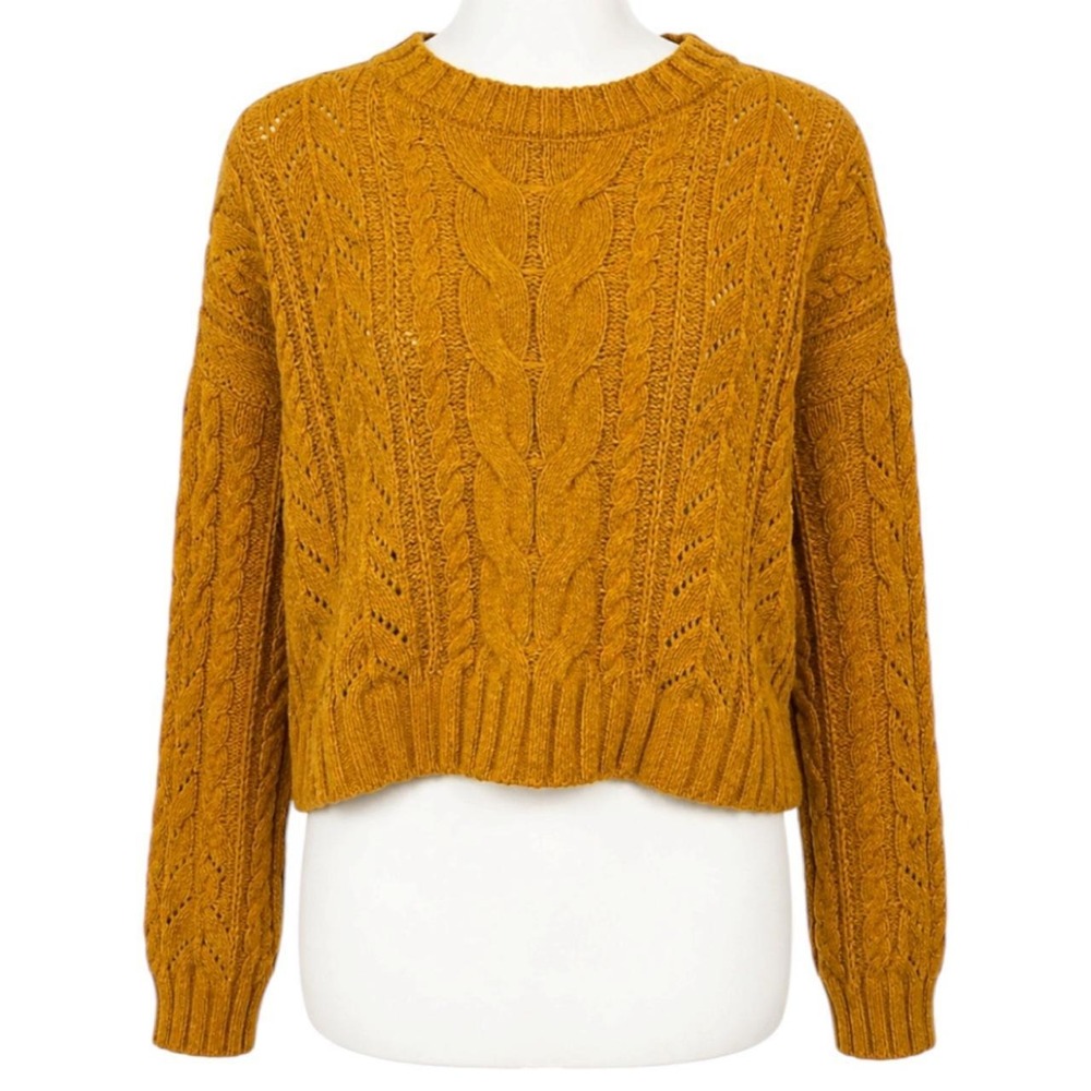 Hippie Rose Mustard Cable Knit Crop Sweater M